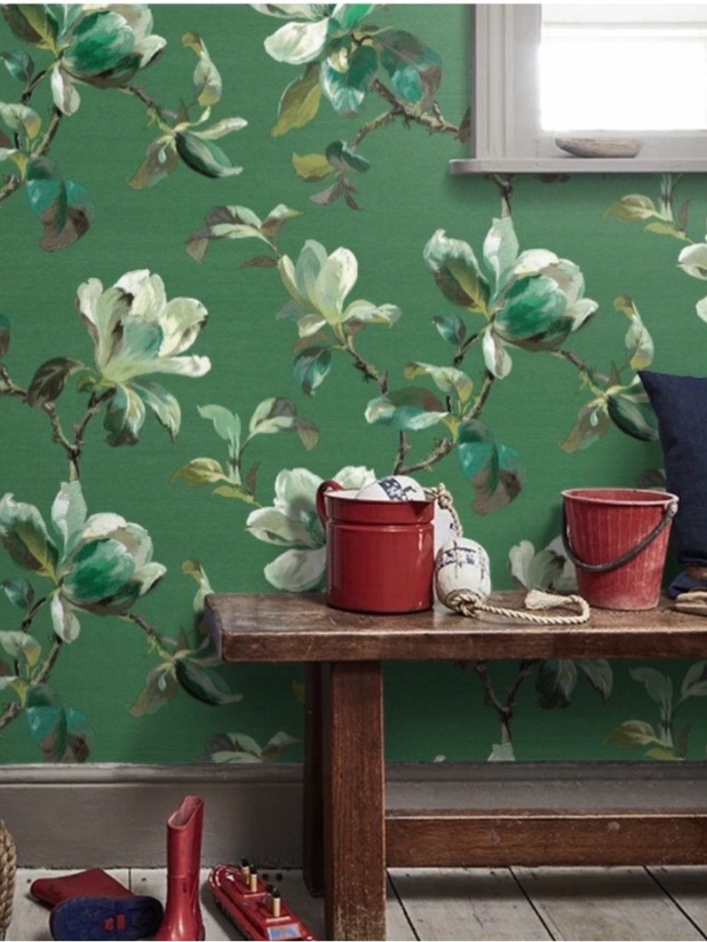 New Anthropologie Carl Robinson Sherbourn Green Magnolia Floral Vinyl Wallpaper